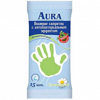 Купить: Aura 15 шт салфетки влажные антибактериальные