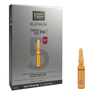 Купить Martiderm Platinum Photo-Age HA+ 5 х 2 мл сыворотка для лица коррекция фотостарения гиалуроновая кислота ампулы