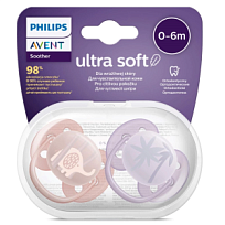 Купить: Avent Ultra Soft 2 шт соска-пустышка силиконовая ортодонтическая кольцом-держателем с футляром
