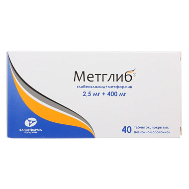 Купить Метглиб Канон 2,5 мг + 400 мг 40 шт таблетки покрытые пленочной оболочкой