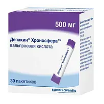 Купить: Депакин Хроносфера 500 мг 30 шт гранулы с пролонгированным высвобождением пакет