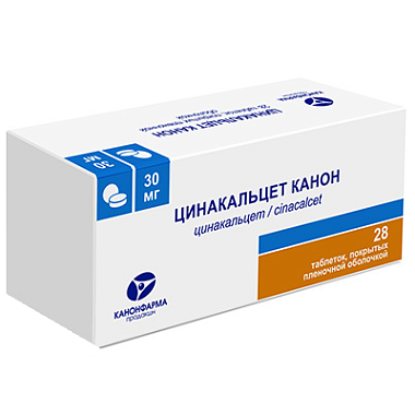 Купить Цинакальцет Канон 30 мг 28 шт таблетки покрытые пленочной оболочкой