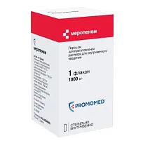 Купить: Меропенем 1000 мг 1 шт порошок для приготовления раствора для внутривенного введения флакон