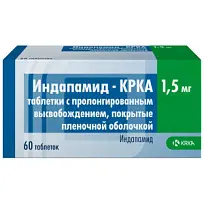 Купить: Индапамид-КРКА 1,5 мг 60 шт таблетки с пролонгированным высвобождением покрытые пленочной оболочкой