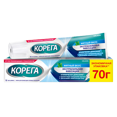 Купить Корега Экстра Сильный 70 г крем для фиксации зубных протезов мятный вкус