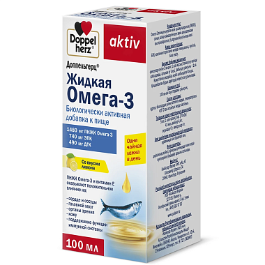 Купить Doppelherz Activ Омега-3 жидкая 100 мл жидкость для внутреннего применения флакон лимон