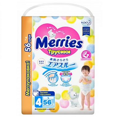 Купить Merries 56 шт трусики-подгузники для детей размер L (9-14 кг)