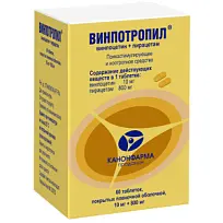 Купить: Винпотропил 10 мг + 800 мг 60 шт таблетки покрытые пленочной оболочкой