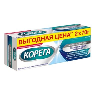 Купить Корега Экстра Сильный 70 г 2 шт крем для фиксации зубных протезов нейтральный вкус