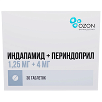 Купить: Индапамид+Периндоприл 1,25 мг + 4 мг 30 шт таблетки