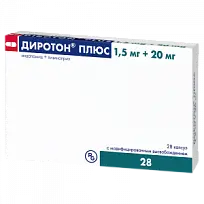 Купить: Диротон Плюс 1,5 мг + 20 мг 28 шт капсулы с модифицированным высвобождением