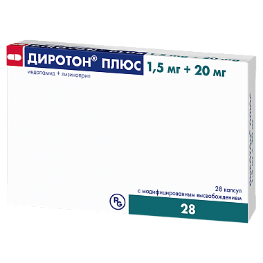 Купить Диротон Плюс 1,5 мг + 20 мг 28 шт капсулы с модифицированным высвобождением