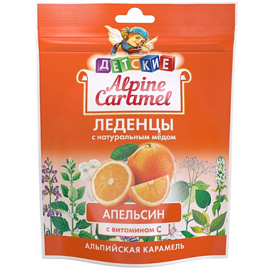 Купить Alpine Caramel 75 г с натуральным медом и витамином С вкус апельсин леденцы для детей