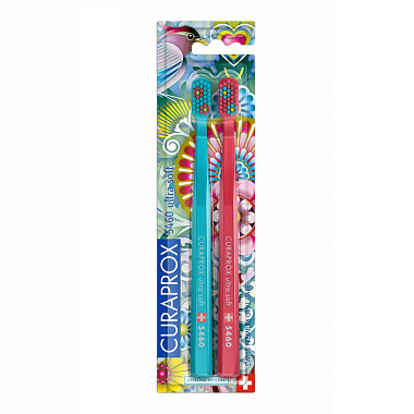 Купить Curaprox ultrasoft summer 2021 2 шт набор зубных щеток (голубая, малиновая)