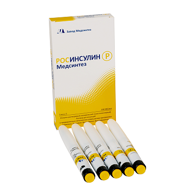 Купить Росинсулин Р Медсинтез 100 МЕ/мл 3 мл 5 шт раствор для инъекций картриджи в шприц-ручках КомфортПен