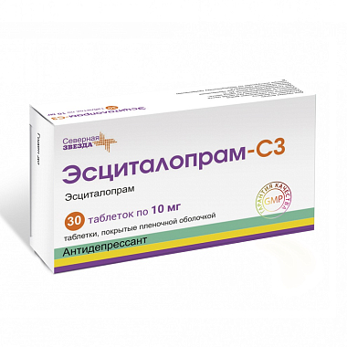 Купить Эсциталопрам-СЗ 10 мг 30 шт таблетки покрытые пленочной оболочкой