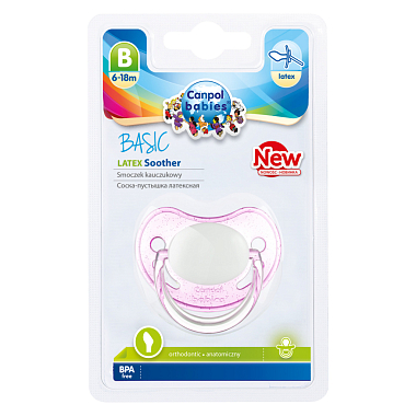 Купить Canpol babies basic 1 шт соска-пустышка латексная анатомическая 6-18 мес цвет розовый