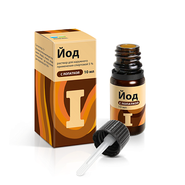Купить Йод Реневал 5% 10 мл раствор для наружного применения спиртовой + лопатка