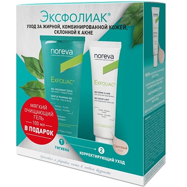 Купить Noreva Exfoliac ВВ набор ВВ крем для лица светлый тон 30 мл + гель мягкий очищающий 100 мл