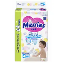 Купить: Merries 64 шт подгузники для детей размер L (9-14 кг)