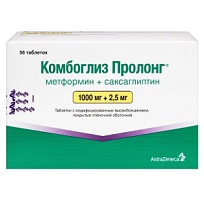 Купить: Комбоглиз Пролонг 1000 мг + 2,5 мг 56 шт таблетки покрытые пленочной оболочкой с модифицированным высвобождением