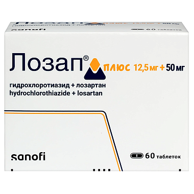 Купить Лозап Плюс 12.5 мг + 50 мг 60 шт таблетки покрытые пленочной оболочкой