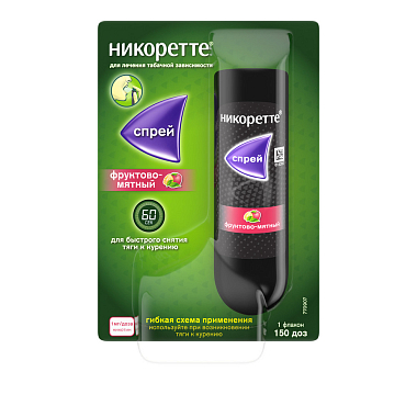 Купить Никоретте фруктово-мятный 1 мг 13,2 мл 1 шт спрей от курения для местного применения
