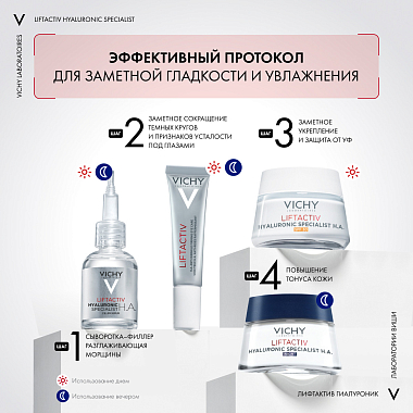 Купить Vichy LiftАctiv Hyaluronic 50 мл крем-уход антивозрастной против морщин для упругости кожи с гиалуроновой кислотой SPF 30