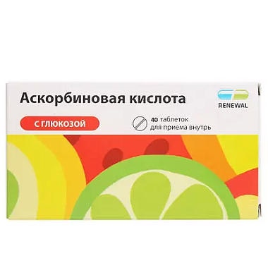 Купить Аскорбиновая кислота с глюкозой Реневал 100 мг 40 шт таблетки