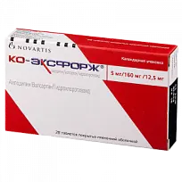 Купить: Ко-Эксфорж 5 мг + 160 мг + 12,5 мг 28 шт таблетки покрытые пленочной оболочкой