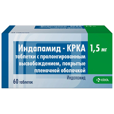Купить Индапамид-КРКА 1,5 мг 60 шт таблетки с пролонгированным высвобождением покрытые пленочной оболочкой