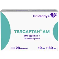 Купить: Телсартан АМ 10 мг + 80 мг 28 шт таблетки
