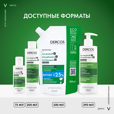 Купить Vichy Dercos DS 500 мл шампунь сменный блок против перхоти для нормальных и жирных волос