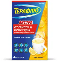 Купить: ТераФлю Экстра 2 г 4 шт порошок для приготовления раствора для приема внутрь лимон