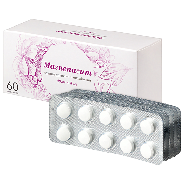 Купить Магнепасит 48 мг + 5 мг 60 шт таблетки покрытые пленочной оболочкой