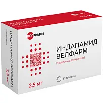 Купить: Индапамид Велфарм 2,5 мг 50 шт таблетки покрытые пленочной оболочкой