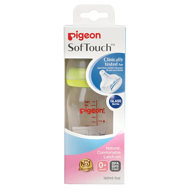 Купить Pigeon SofTouch Peristaltic Plus 160 мл бутылочка для кормления стеклянная с силиконовой соской 0+ мес