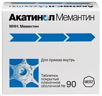 Купить: Акатинол Мемантин 10 мг 90 шт таблетки покрытые пленочной оболочкой