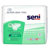 Купить: Seni Super Trio подгузники 10 шт размер L  8 капель