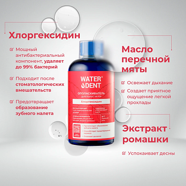 Купить Waterdent 500 мл ополаскиватель для полости рта хлоргексидин мята без фтора