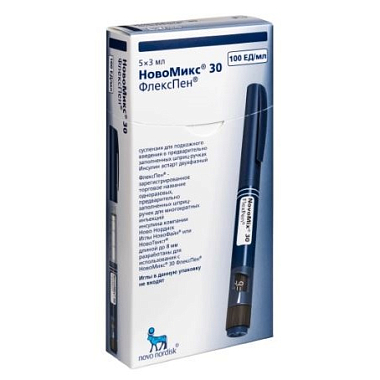 Купить НовоМикс 30 ФлексПен 100 МЕ/мл 3 мл 5 шт суспензия для подкожного введения картриджи