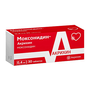 Купить Моксонидин-Акрихин 400 мкг 30 шт таблетки покрытые пленочной оболочкой