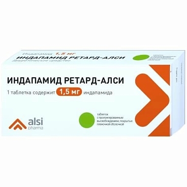 Купить Индапамид Ретард-Алси 1,5 мг 60 шт таблетки с пролонгированным высвобождением покрытые пленочной оболочкой
