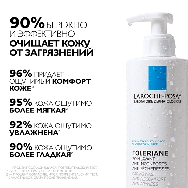 Купить La Roche-Posay Toleriane Caring Wash 400 мл крем-гель очищающий  для умывания лица с пантенолом