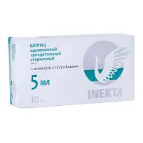 Купить: Inekta 5 мл 10 шт шприц одноразовый стерильный трехдетальный с иглой 21G (0,8 мм х 40 мм)