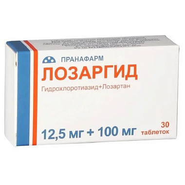 Купить Лозаргид 12,5 мг + 100 мг 30 шт таблетки покрытые пленочной оболочкой
