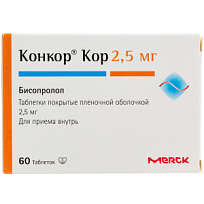 Купить: Конкор Кор 2,5 мг 60 шт таблетки покрытые пленочной оболочкой