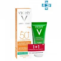 Купить: Vichy набор Capital Soleil Ежедневный матирующий уход для жирной проблемной кожи 3-в-1 SPF50+ 50мл + Normaderm Phytosolution ﻿Гель очищающий для умывания, 50мл