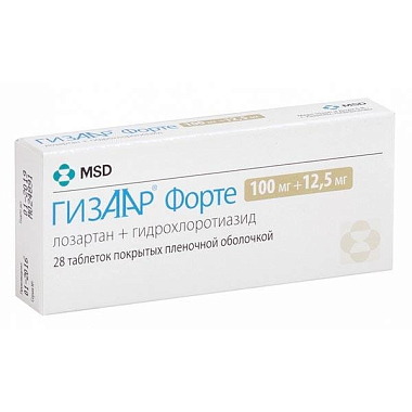 Купить Гизаар Форте 12,5 мг + 100 мг 28 шт таблетки покрытые пленочной оболочкой