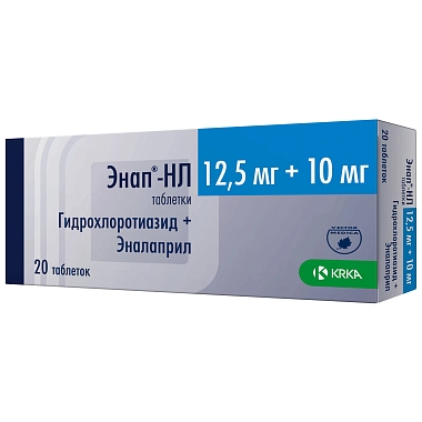Купить Энап-НЛ 12,5 мг + 10 мг 20 шт таблетки